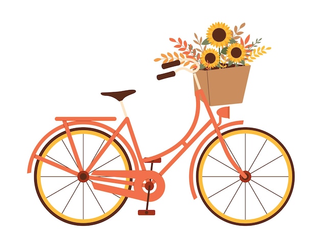 Bicicleta con una canasta de flores de otoño Ilustración vectorial