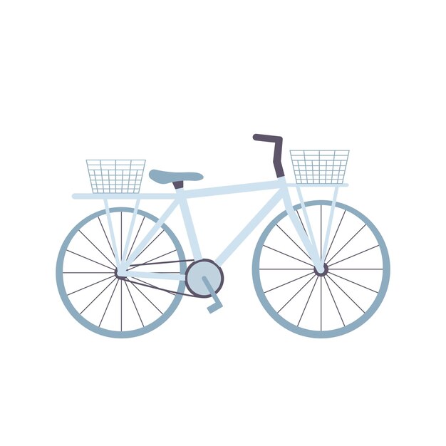 Bicicleta con cestas aisladas sobre fondo blanco Boceto dibujado a mano Ilustración vectorial Estilo plano simple