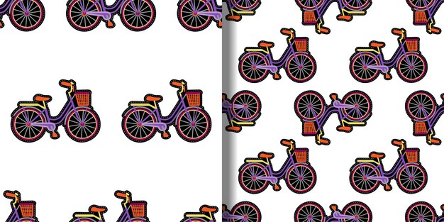Bicicleta con conjunto de patrones sin costuras de bordado de canasta