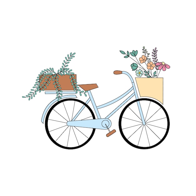 Bicicleta con cubo de flores gráfico vectorial aislado perfecto para primavera y pascua