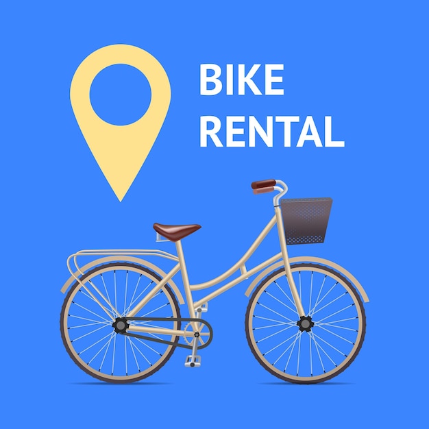 Bicicleta detallada 3D realista con vector de tarjeta de canasta de mimbre delantero