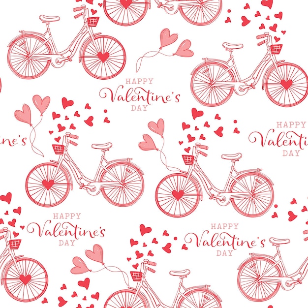 Bicicleta del día de San Valentín con palabras del día de San Valentín feliz y globos de hogar - Vector de San Valentín