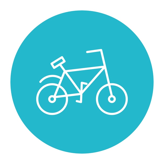 una bicicleta está en un fondo azul con un logotipo blanco