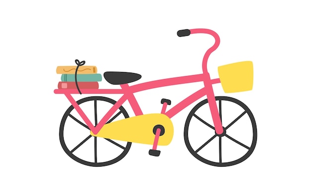 Bicicleta de estudiante con libros ilustración vectorial plana estilo de dibujos animados clipart Concepto de regreso a la escuela