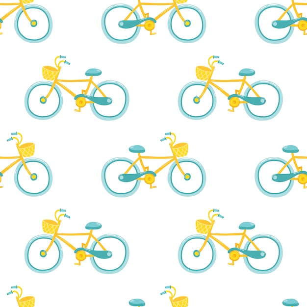 Bicicleta femenina. lindo patrón transparente en estilo de dibujos animados infantiles simples.