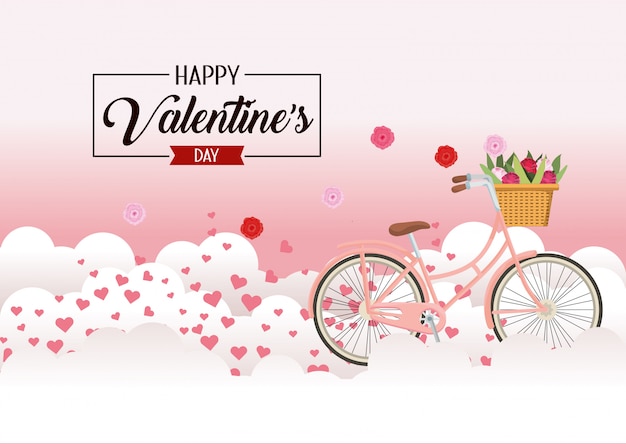 Bicicleta con flores y decoración de corazones para el día de san valentín.