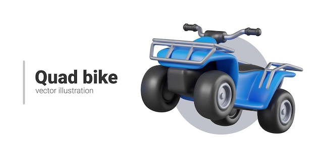 Vector bicicleta quad azul en proceso de conducción rápida vehículo de cuatro ruedas atv