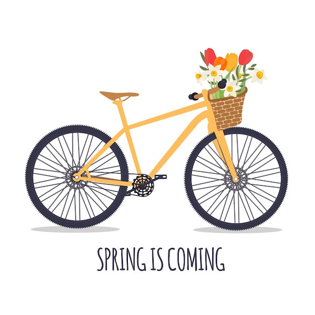 Bicicleta con un ramo de flores de primavera ilustración