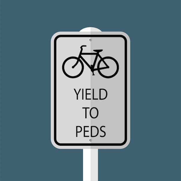 Las bicicletas ceden a los peatones Letrero aislado en el fondo del cielo gris Ilustración vectorial
