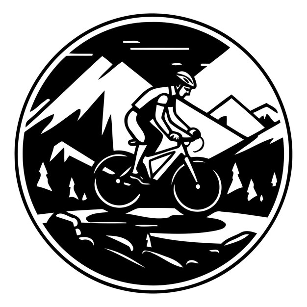 Vector biciclista de montaña montando una bicicleta en las montañas ilustración vectorial