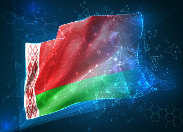 Bielorrusia, bandera de vector, objeto virtual abstracto 3D de polígonos triangulares sobre un fondo azul
