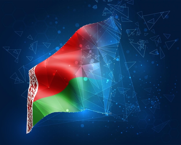 Bielorrusia; Bandera vectorial, objeto virtual abstracto 3D de polígonos triangulares sobre un fondo azul.