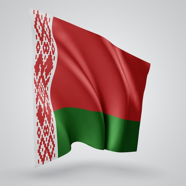 Bielorrusia, vector bandera con olas y curvas ondeando en el viento sobre un fondo blanco.