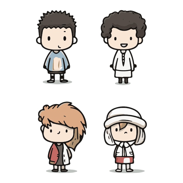 bien dibujo a mano niños lindos y conjunto de dibujo estilo ilustración
