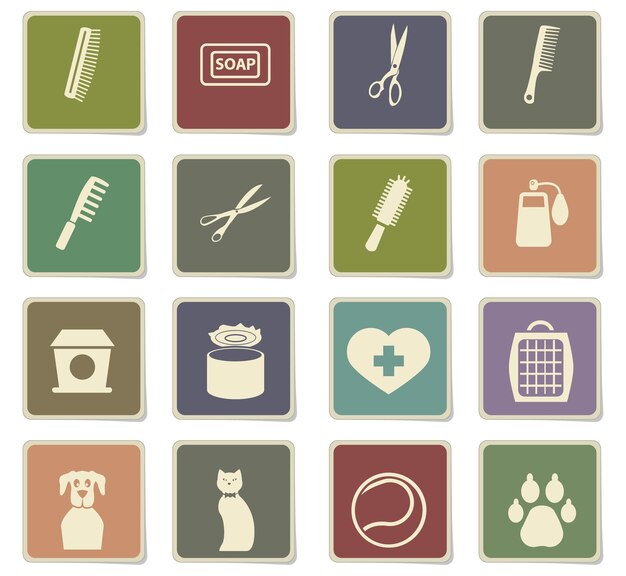 Bienes para mascotas iconos vectoriales para el diseño de la interfaz de usuario