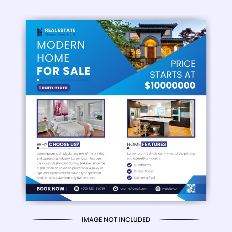 bienes raíces casa moderna en venta publicación de redes sociales y plantilla de diseño de banner de instagram