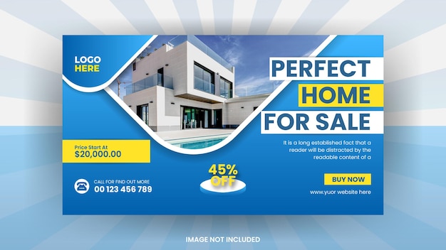 Vector bienes raíces casa en venta banner web miniatura de video de youtube