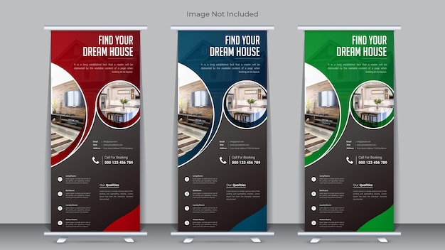 Bienes Raíces Roll Up Banner Plantilla De Diseño Forma Moderna Y Única
