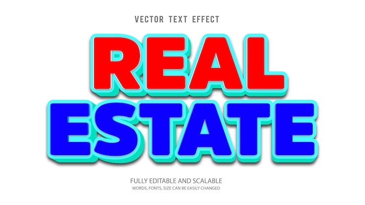 Vector bienes raíces texto editable efecto vector estilo 3d