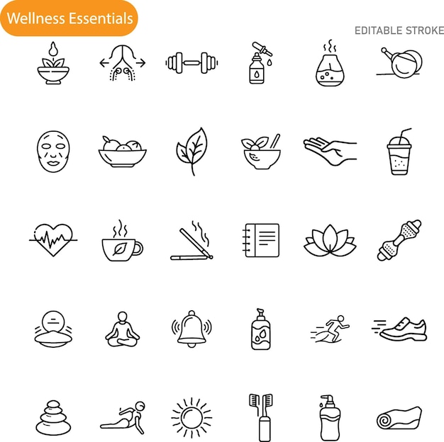 Bienestar Esenciales Iconos Salud Fitness Atención y Belleza