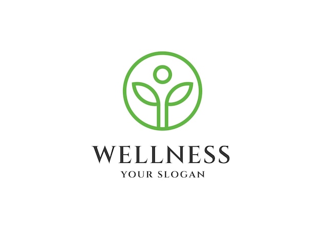 Bienestar de ilustración con diseño de logotipo de signo humano de hojas de hoja verde