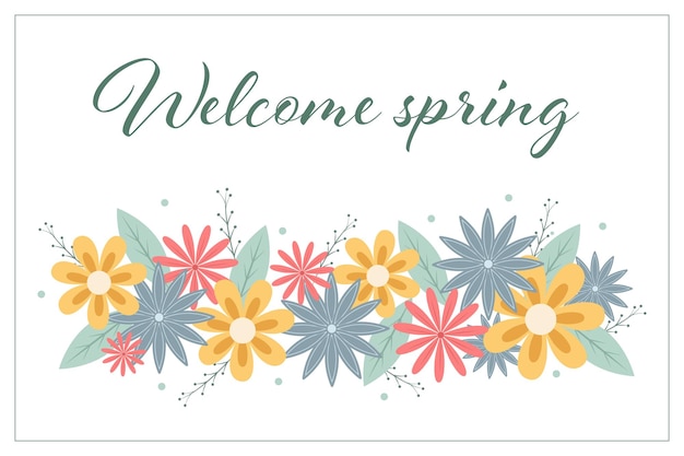 Vector bienvenida a la primavera composición floral ilustración vectorial en colores pastel tarjeta postal