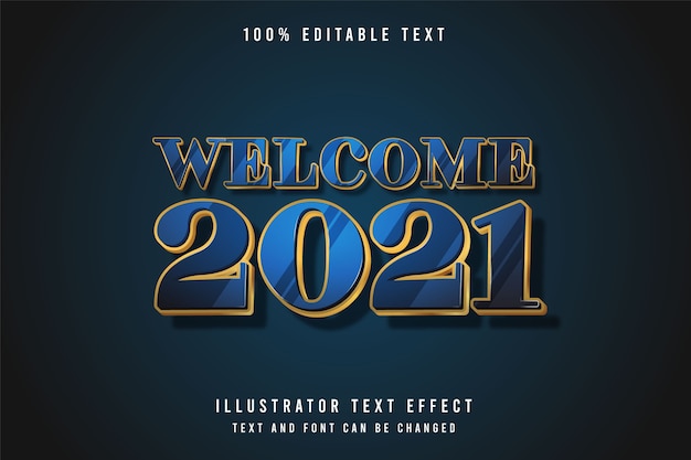 Bienvenido 2021, efecto de texto editable en 3d.