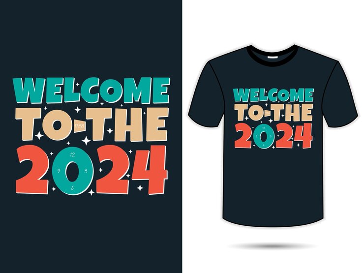 Bienvenido al diseño de camisetas de 2024 feliz año nuevo diseño de camisetas de 2024 ilustración vectorial