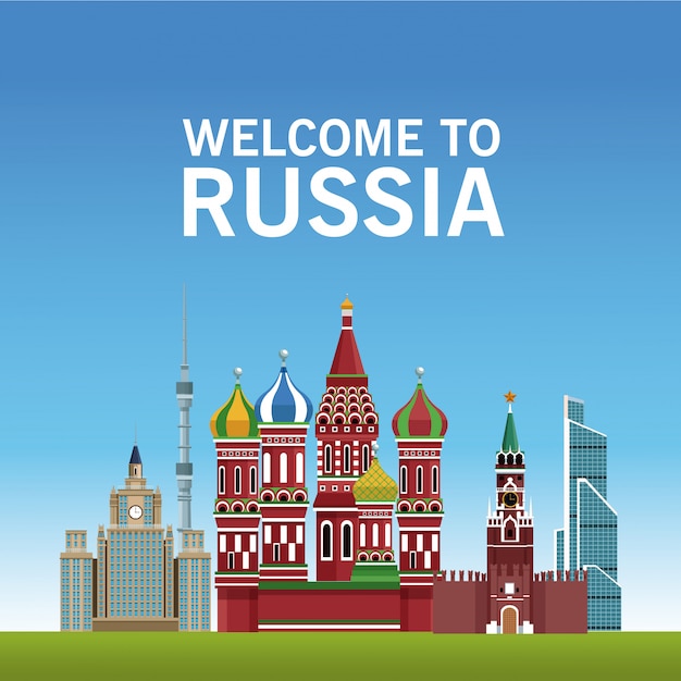 Vector bienvenido al diseño gráfico del ejemplo del vector del concepto de rusia