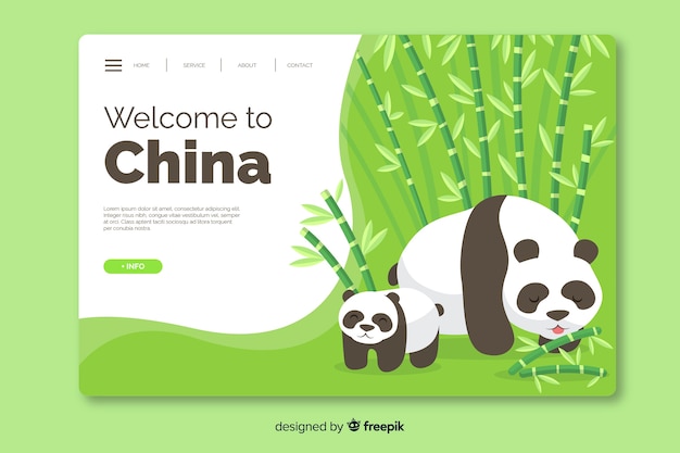 Vector bienvenido al diseño plano de la plantilla de página de destino de china