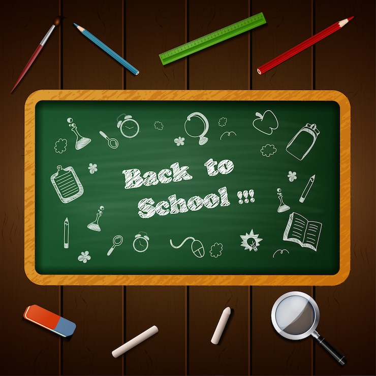 Vector bienvenido al fondo de la escuela con doodle en la pizarra