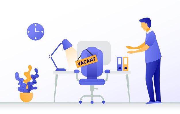Bienvenido al nuevo trabajo. Hombre en la oficina para un nuevo trabajo. Lugar vacante en una oficina.