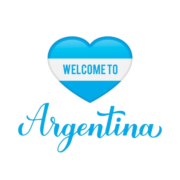 Bienvenido a argentina letras con bandera nacional en forma de corazón aislado en fondo blanco plantilla vectorial para tipografía cartel postal pancarta volante pegatina camiseta