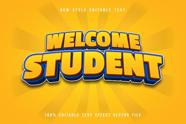 Bienvenido estudiante efecto de texto editable dibujos animados estilo cómico amarillo
