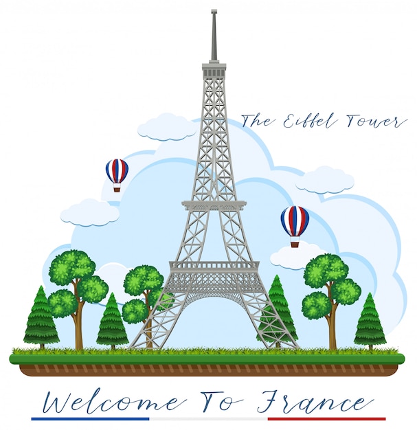 Vector bienvenido a francia con la torre eiffel