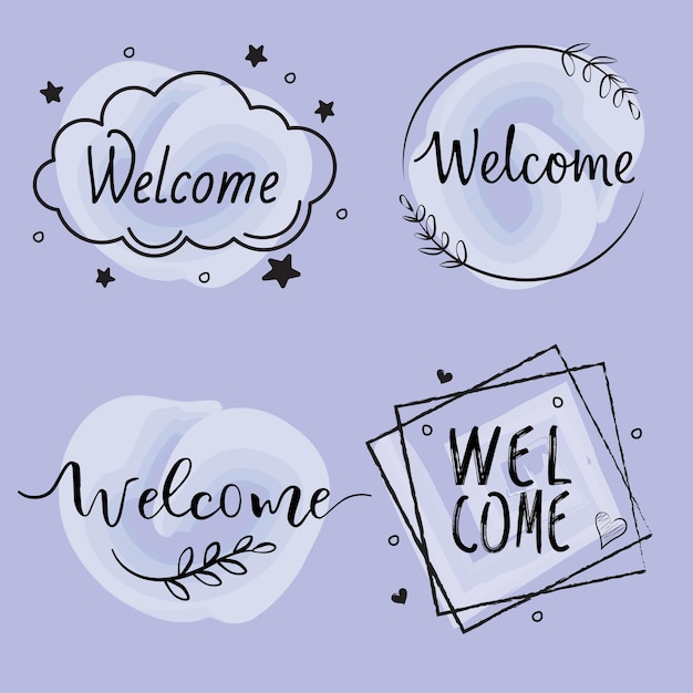 Vector bienvenido gracias tarjeta marco de burbuja lila