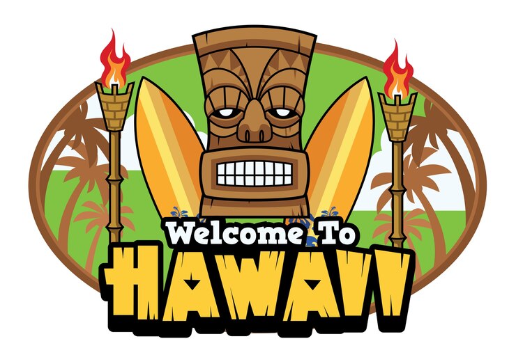 Vector bienvenido a hawaii tiki saludos