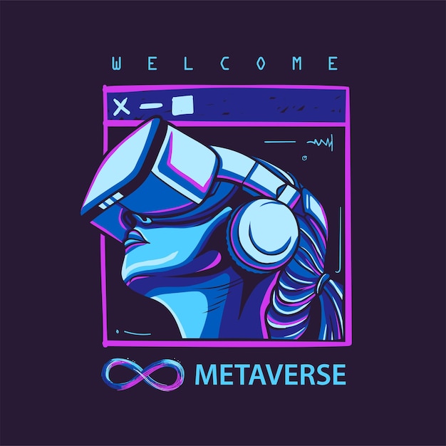 Bienvenido Metaverse futurista vector logo poster ilustración con color moderno