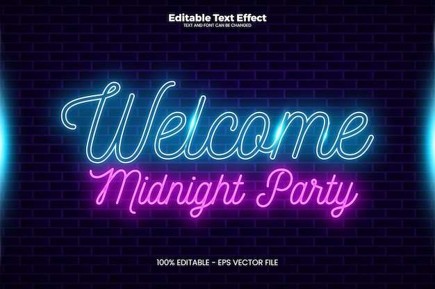 Bienvenido Midnight Party Efecto de texto editable en estilo de tendencia moderna