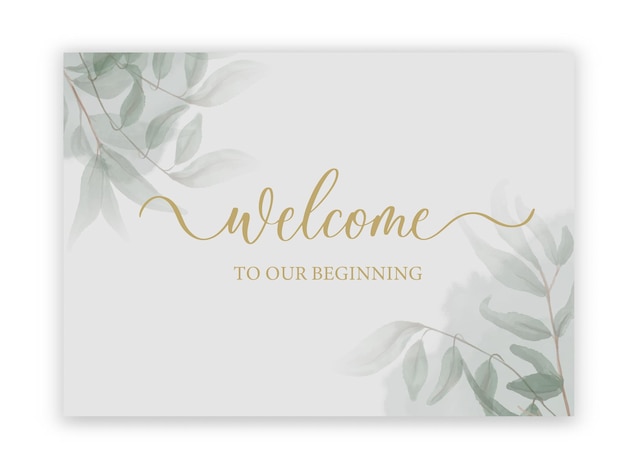 Bienvenido a nuestro signo caligráfico de boda inicial con acuarela y hojas.