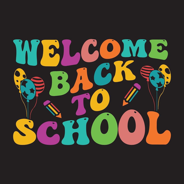 Bienvenido de nuevo al cartel de la escuela con globos y un cartel de bienvenida.
