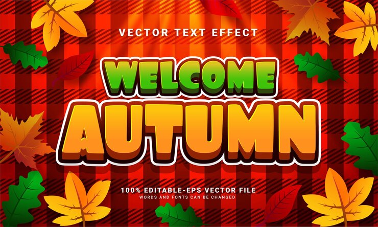 Vector bienvenido otoño efecto de texto editable en 3d adecuado para eventos temáticos de otoño