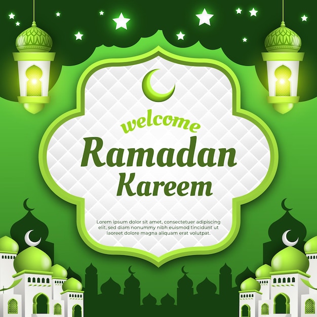 Bienvenido Ramadán Kareem Ilustración con un tema verde