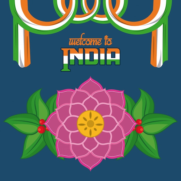 Bienvenido a la tarjeta de India con flores de loto