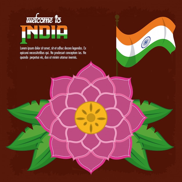 Vector bienvenido a la tarjeta de india con flores de loto