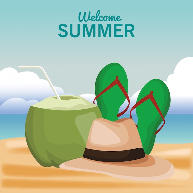 Bienvenido verano con cóctel de coco y chanclas