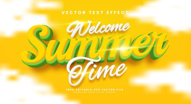 Bienvenido verano efecto de estilo de texto editable Efecto de texto vectorial con evento de temporada de verano