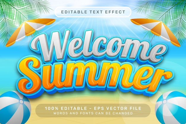 bienvenido verano efecto de texto 3d y efecto de texto editable con un fondo de playa