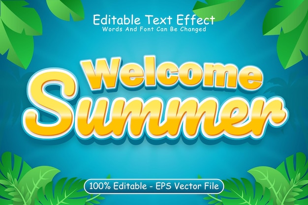 Bienvenido Verano Efecto de texto editable Relieve tridimensional Estilo de dibujos animados