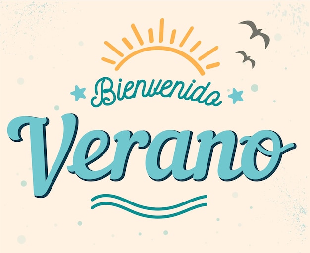 bienvenido verano letras españolas olas de verano mar vector recurso gráfico